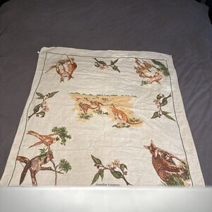 Vintage Australian Kangaroos Pure Linen Tablecloth Vintage Australia Souvenir